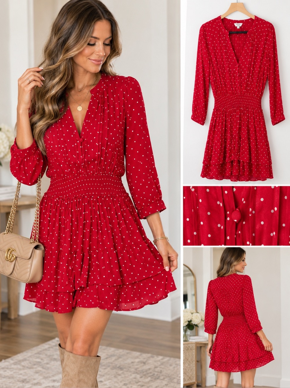 ❤️ Rails Jasmine Print Red Polka Dot Dress Size Large